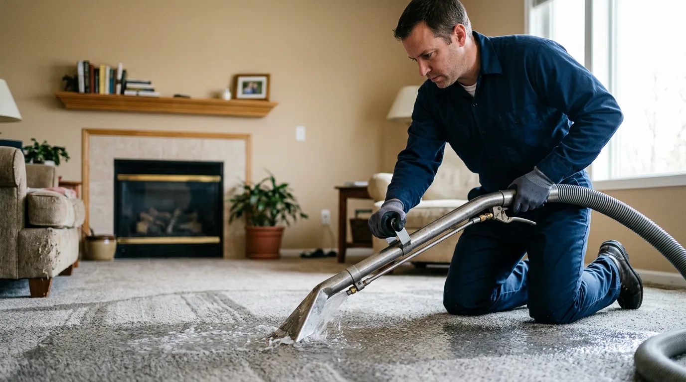 Water damage restoration technician working near Perkins, GA